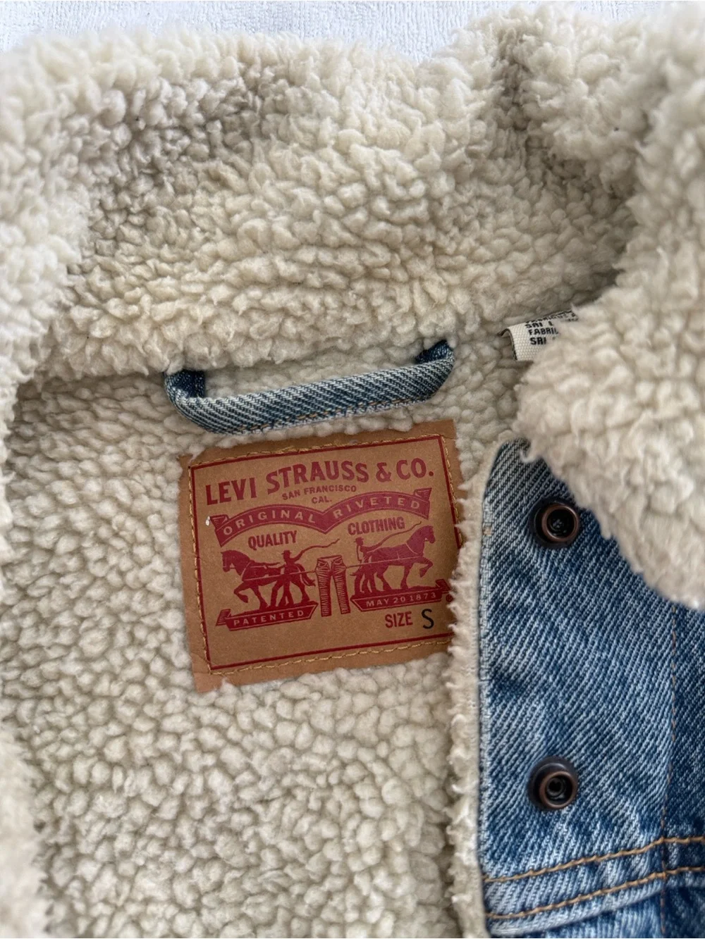 Levi's Blue Denim Sherpa Jacket with Cream Lining